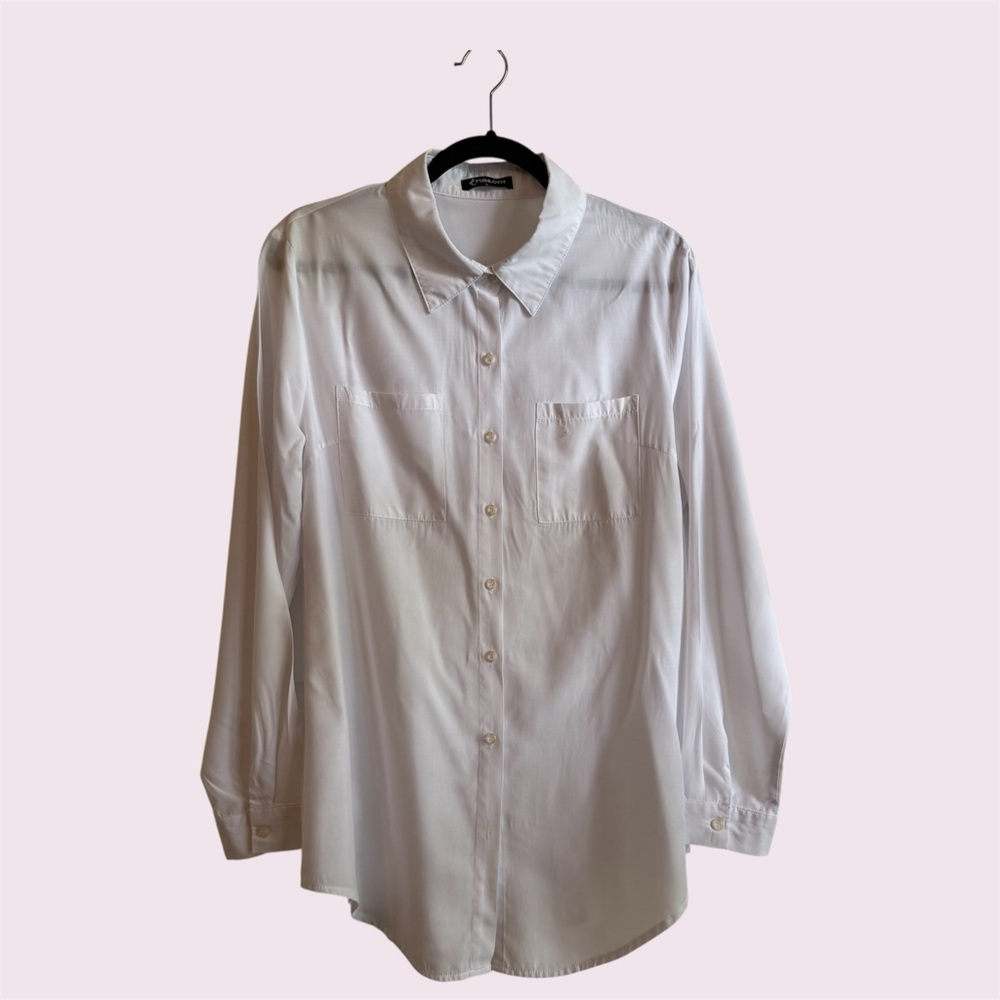 Fuinloth Large White Long Sleeve Button Up Shirt, EUC